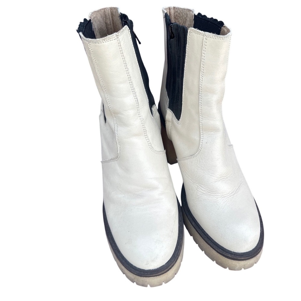 Free People Ivory Leather Chelsea Lug Sole Platform Boots Moto Grunge 8.5